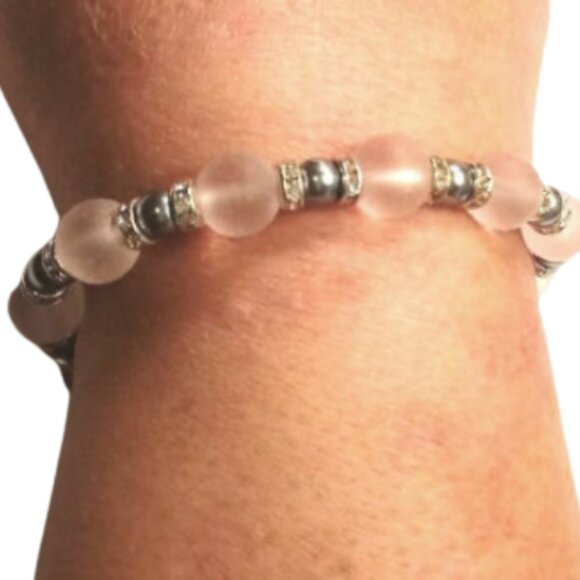 Frosted Pink And Silver Beaded Bracelet - Picture 3 of 5
